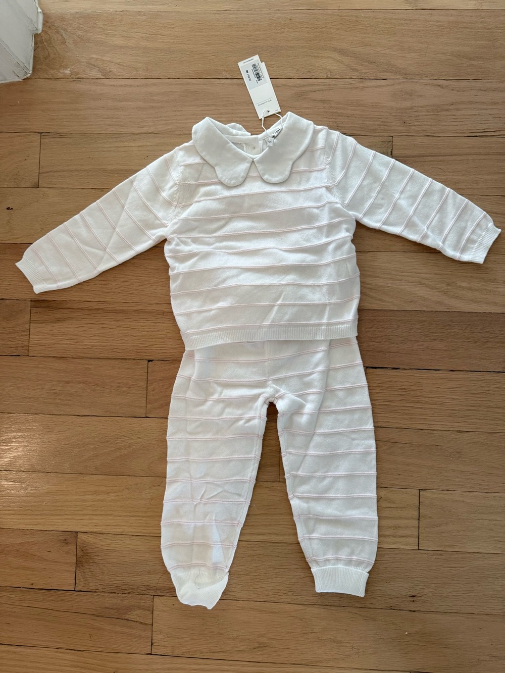 Janie and Jack Baby Striped Collared Matching Set White & Pink